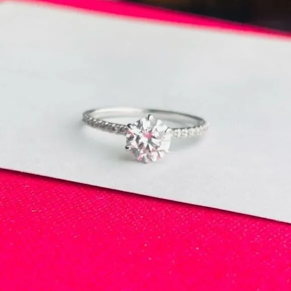 1.0 Solitaire Prong Ring White Gold plated Size 6.5 - Picture 2 of 6